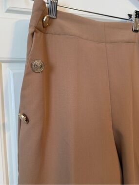 Zara High Rise Straight Leg Pants Size 28 Camel Tan Side Button Tailored